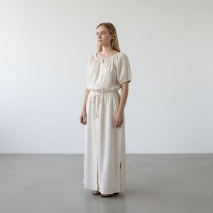 J. CREW Beige Linen Boho Button-front Shirt Dress with Puff Sleeves - Size 8